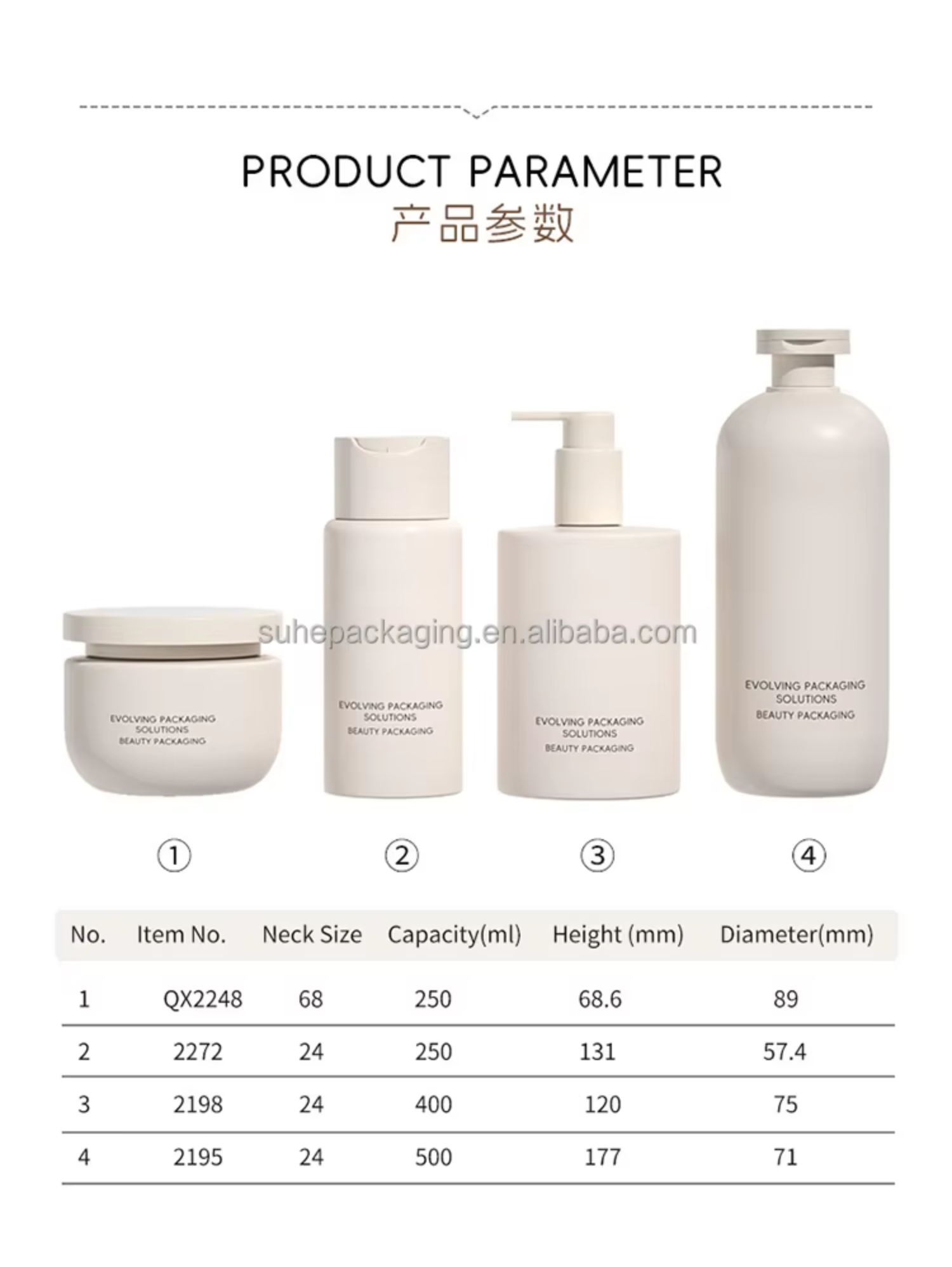 Product Technical Dimensions and Specifications 250ml 400ml 500ml